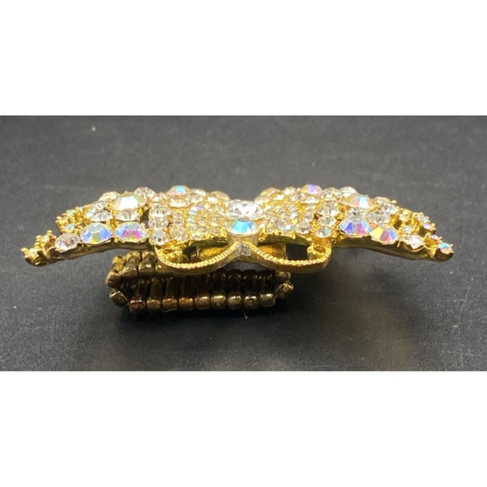 Butterfly Stretch Ring Gold Tone AB Clear Rhinestone Statement 2.5x2" Fairycore - Picture 4 of 10
